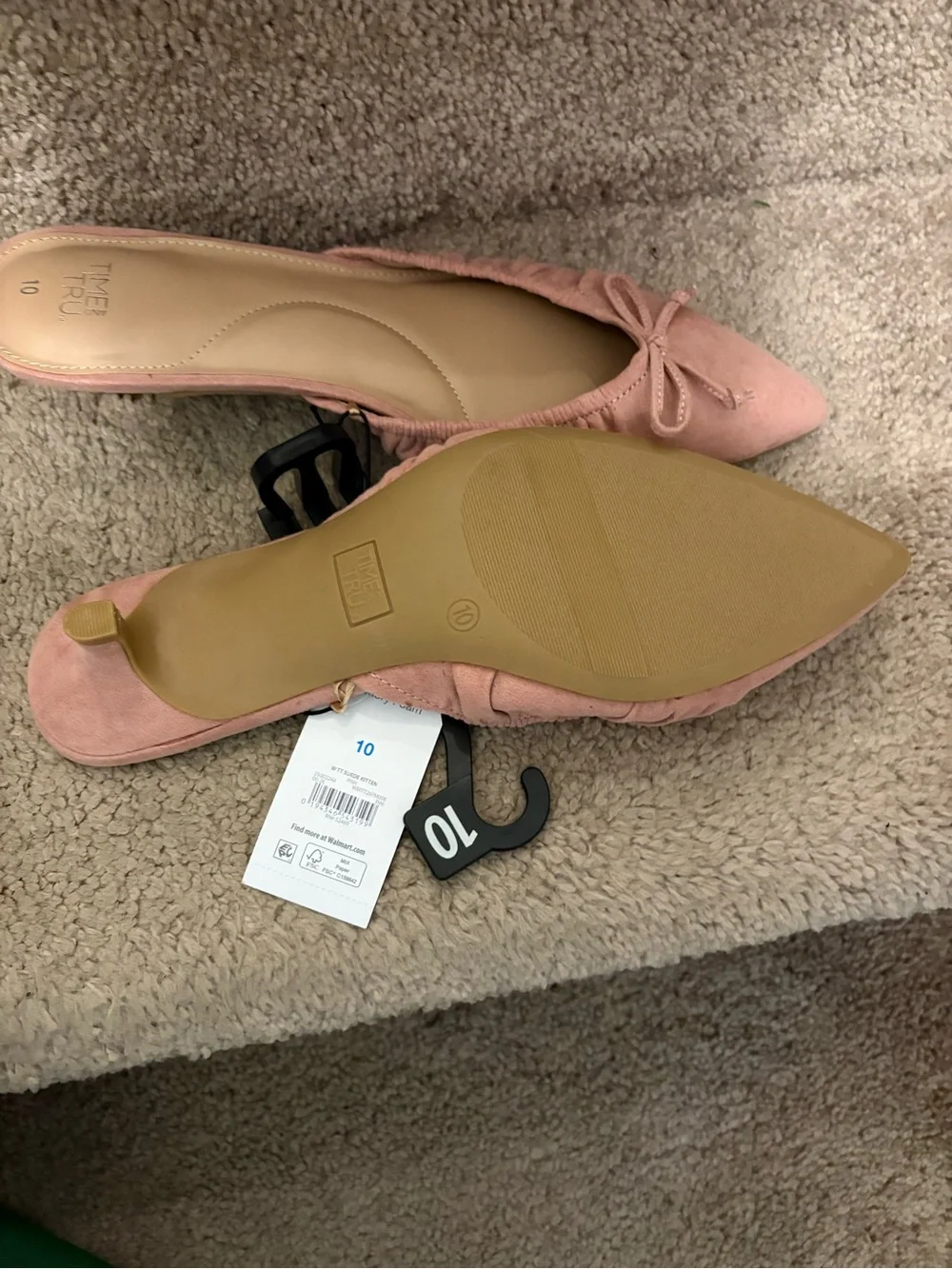 Pink Pointed Toe Slingback Kitten Heel with Bow - Size 10 with memory foam